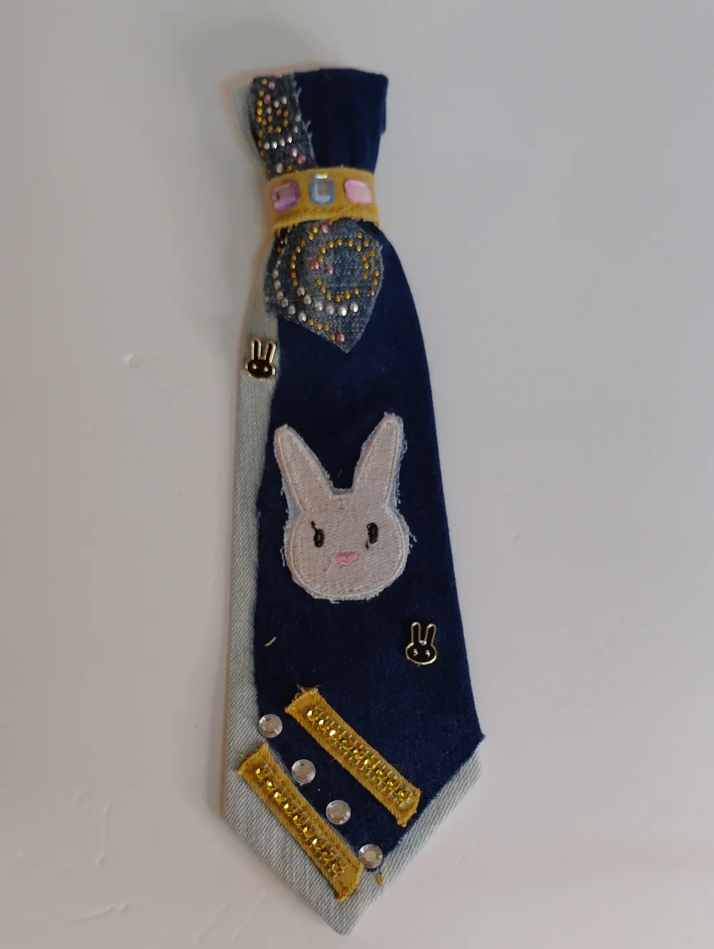 Bunny Embellished Kids Navy Tie with Pink & Gold Accents